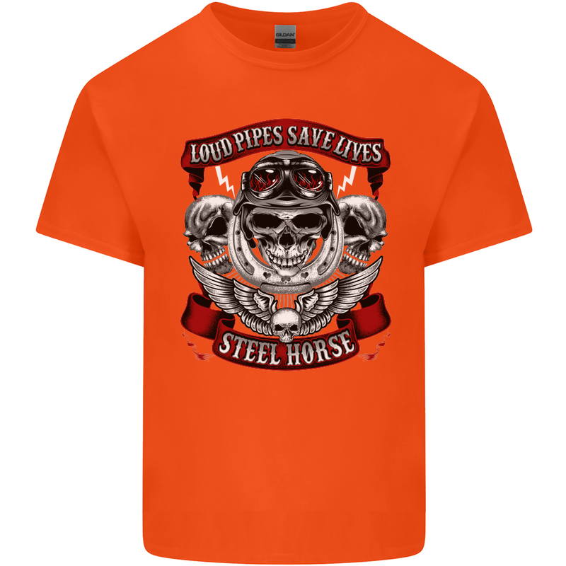 Motorcycle Lound Pipes Saves Lives Biker Kids T-Shirt Childrens Orange