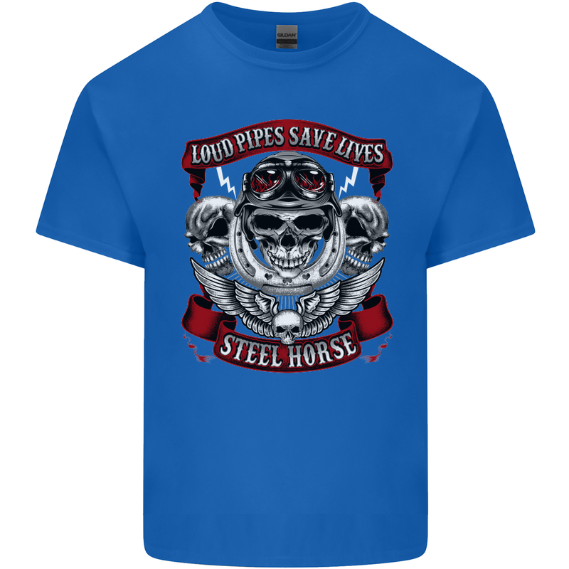 Motorcycle Lound Pipes Saves Lives Biker Kids T-Shirt Childrens Royal Blue