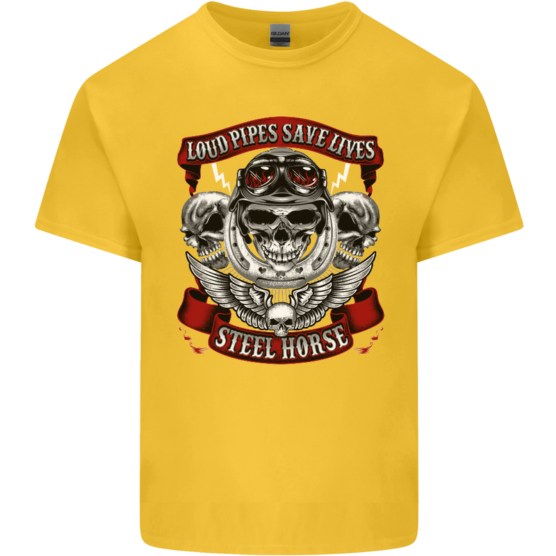 Motorcycle Lound Pipes Saves Lives Biker Kids T-Shirt Childrens Yellow