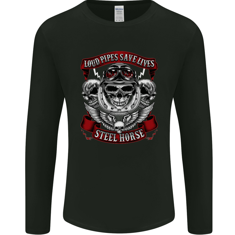 Motorcycle Lound Pipes Saves Lives Biker Mens Long Sleeve T-Shirt Black