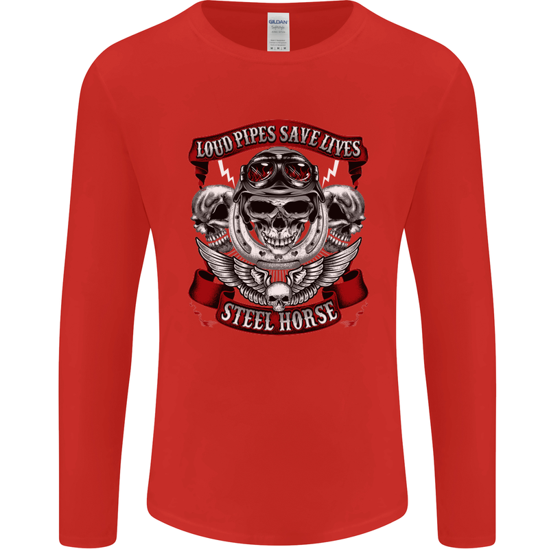 Motorcycle Lound Pipes Saves Lives Biker Mens Long Sleeve T-Shirt Red