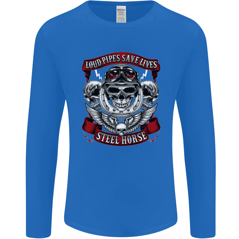 Motorcycle Lound Pipes Saves Lives Biker Mens Long Sleeve T-Shirt Royal Blue