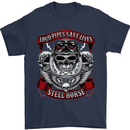 Motorcycle Lound Pipes Saves Lives Biker Mens T-Shirt Cotton Gildan Navy Blue
