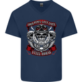 Motorcycle Lound Pipes Saves Lives Biker Mens V-Neck Cotton T-Shirt Navy Blue