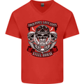 Motorcycle Lound Pipes Saves Lives Biker Mens V-Neck Cotton T-Shirt Red