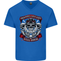 Motorcycle Lound Pipes Saves Lives Biker Mens V-Neck Cotton T-Shirt Royal Blue