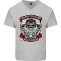 Motorcycle Lound Pipes Saves Lives Biker Mens V-Neck Cotton T-Shirt Sports Grey