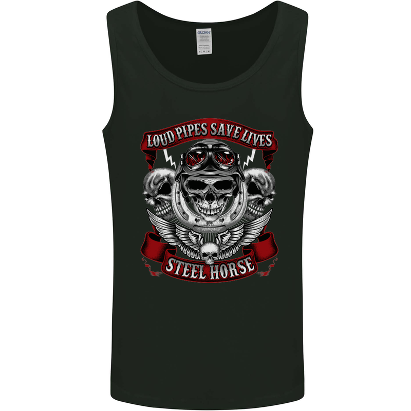 Motorcycle Lound Pipes Saves Lives Biker Mens Vest Tank Top Black