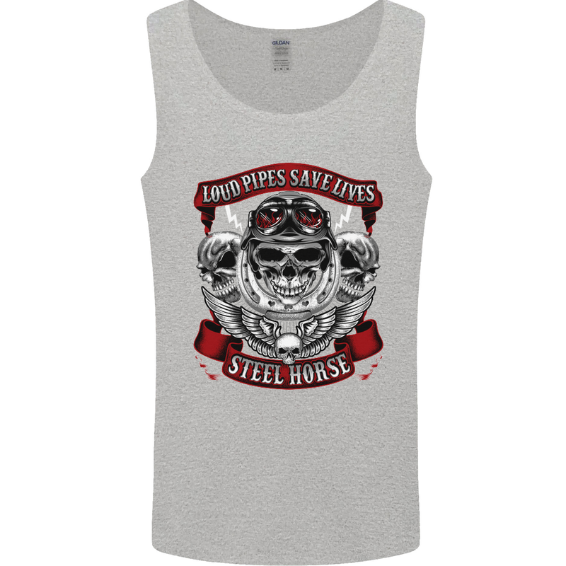 Motorcycle Lound Pipes Saves Lives Biker Mens Vest Tank Top Sports Grey