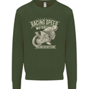 Motorcycle Racing Biker Skull Motorbike Kids Sweatshirt Jumper Forest Green