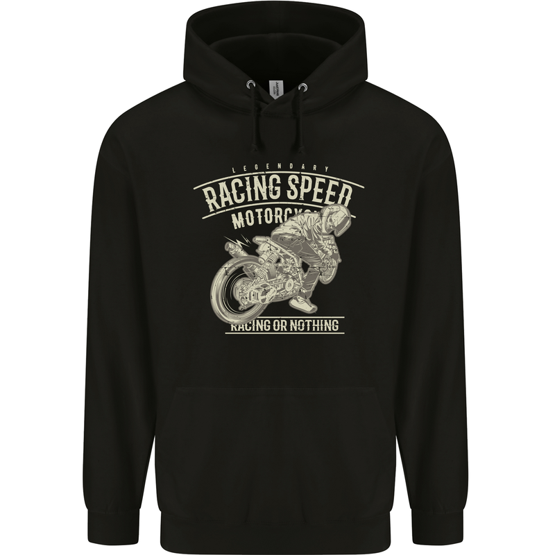 Motorcycle Racing Biker Skull Motorbike Mens 80% Cotton Hoodie Black