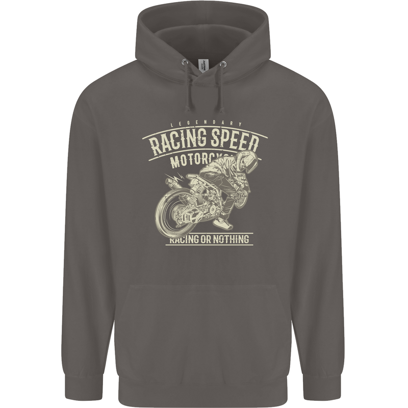 Motorcycle Racing Biker Skull Motorbike Mens 80% Cotton Hoodie Charcoal