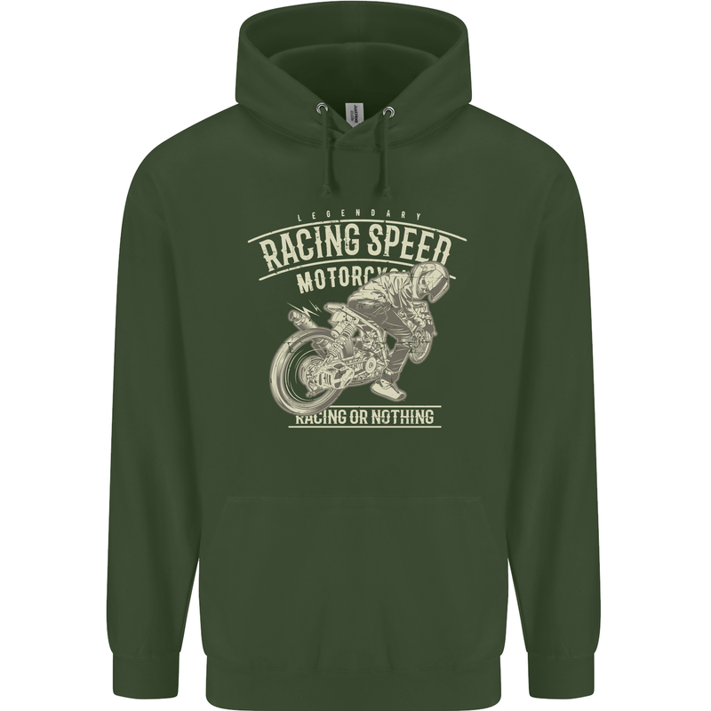 Motorcycle Racing Biker Skull Motorbike Mens 80% Cotton Hoodie Forest Green