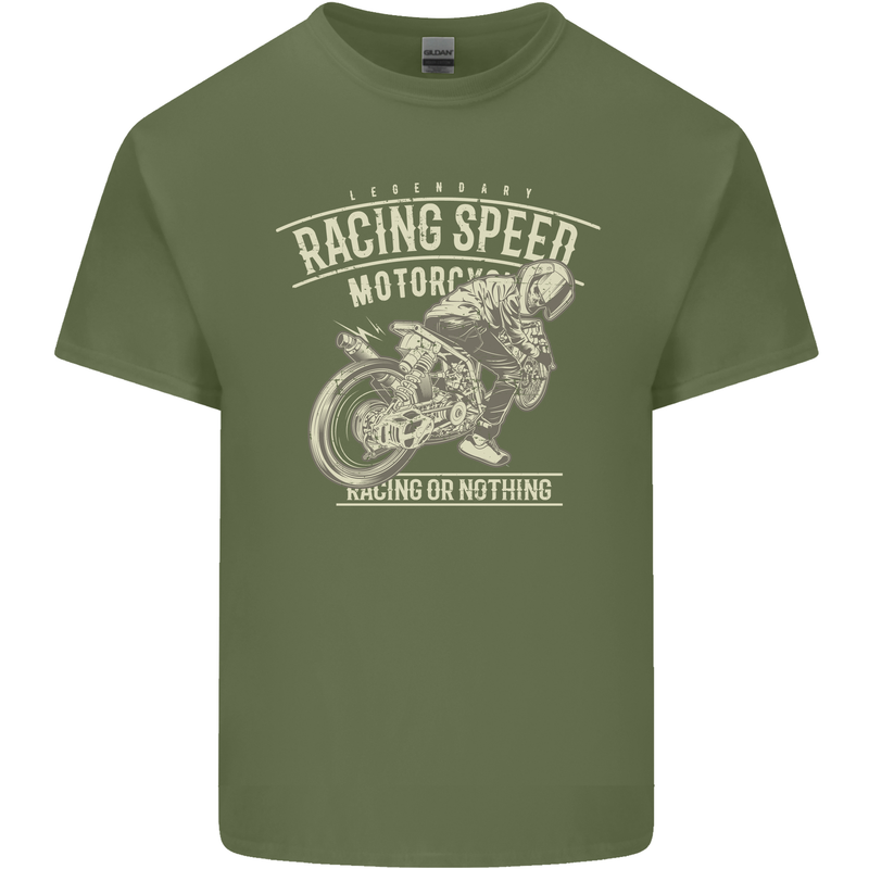 Motorcycle Racing Biker Skull Motorbike Mens Cotton T-Shirt Tee Top Military Green