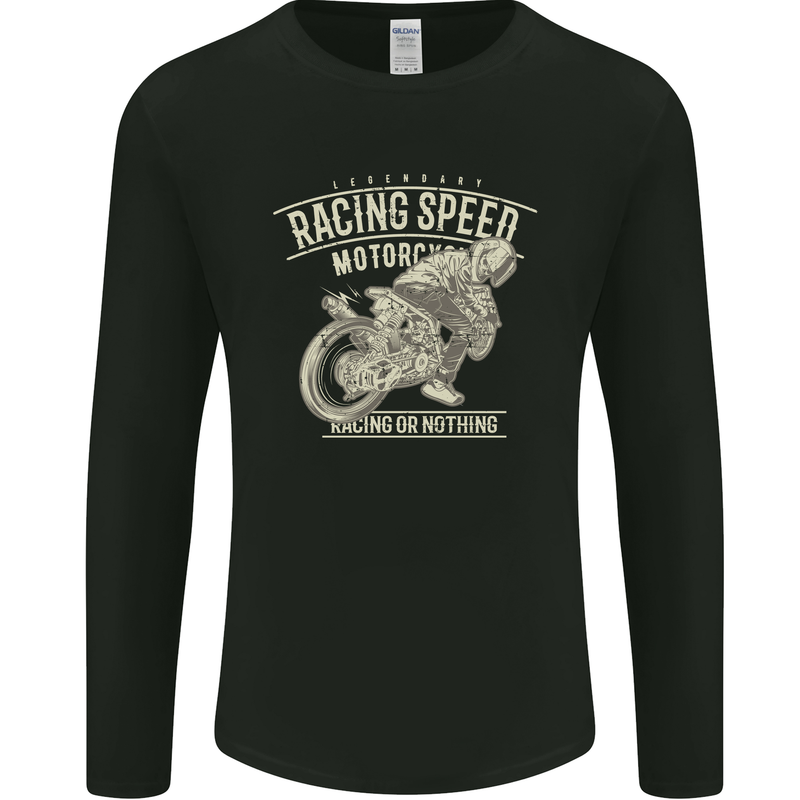 Motorcycle Racing Biker Skull Motorbike Mens Long Sleeve T-Shirt Black