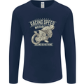 Motorcycle Racing Biker Skull Motorbike Mens Long Sleeve T-Shirt Navy Blue