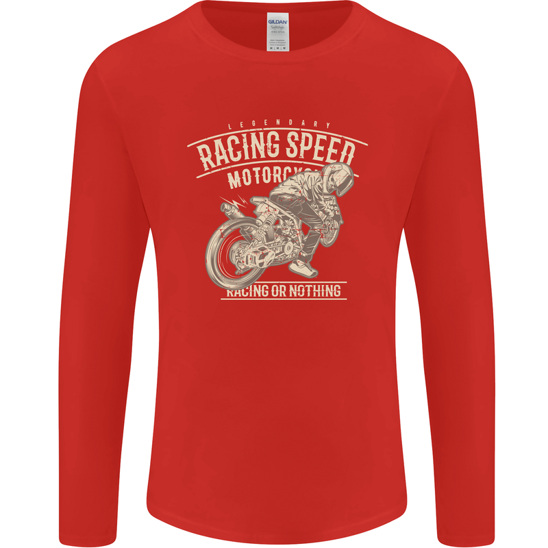Motorcycle Racing Biker Skull Motorbike Mens Long Sleeve T-Shirt Red