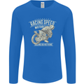 Motorcycle Racing Biker Skull Motorbike Mens Long Sleeve T-Shirt Royal Blue