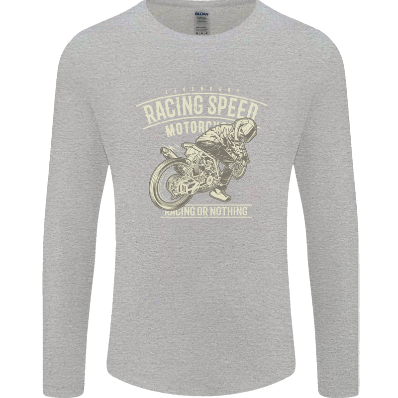 Motorcycle Racing Biker Skull Motorbike Mens Long Sleeve T-Shirt Sports Grey