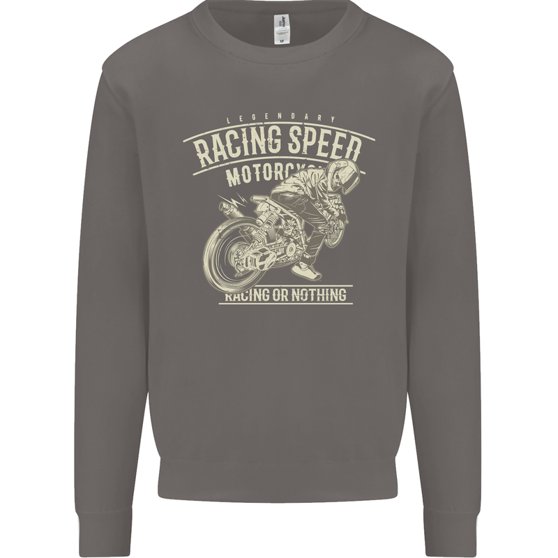 Motorcycle Racing Biker Skull Motorbike Mens Sweatshirt Jumper Charcoal