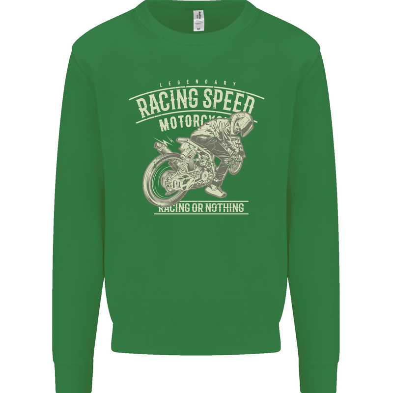Motorcycle Racing Biker Skull Motorbike Mens Sweatshirt Jumper Irish Green