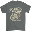 Motorcycle Racing Biker Skull Motorbike Mens T-Shirt Cotton Gildan Charcoal