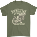 Motorcycle Racing Biker Skull Motorbike Mens T-Shirt Cotton Gildan Military Green