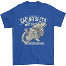 Motorcycle Racing Biker Skull Motorbike Mens T-Shirt Cotton Gildan Royal Blue