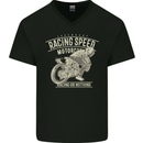 Motorcycle Racing Biker Skull Motorbike Mens V-Neck Cotton T-Shirt Black