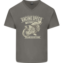 Motorcycle Racing Biker Skull Motorbike Mens V-Neck Cotton T-Shirt Charcoal