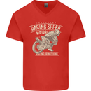 Motorcycle Racing Biker Skull Motorbike Mens V-Neck Cotton T-Shirt Red