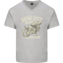 Motorcycle Racing Biker Skull Motorbike Mens V-Neck Cotton T-Shirt Sports Grey