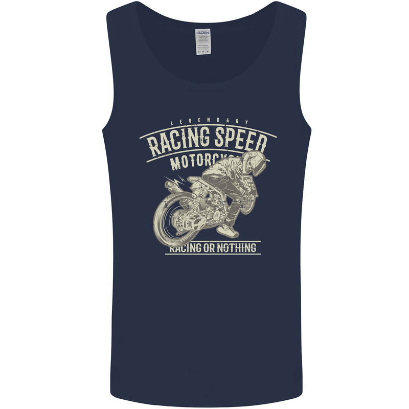 Motorcycle Racing Biker Skull Motorbike Mens Vest Tank Top Navy Blue
