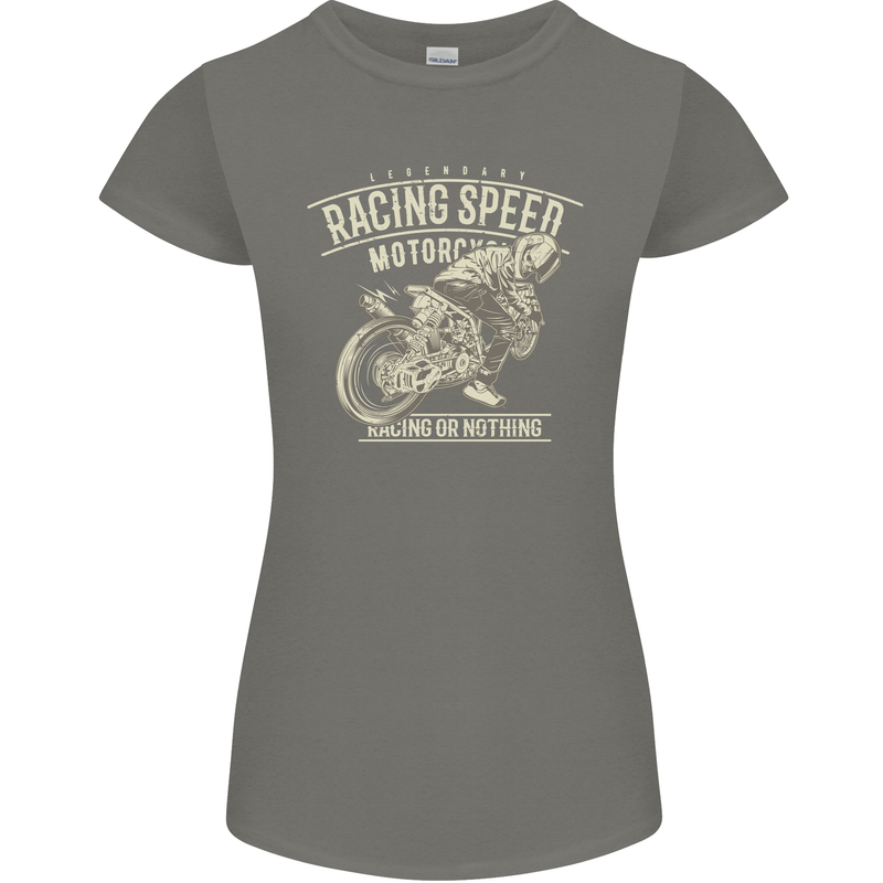 Motorcycle Racing Biker Skull Motorbike Womens Petite Cut T-Shirt Charcoal