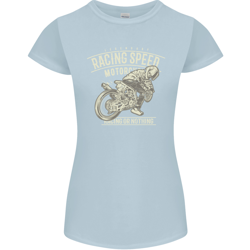 Motorcycle Racing Biker Skull Motorbike Womens Petite Cut T-Shirt Light Blue