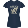 Motorcycle Racing Biker Skull Motorbike Womens Petite Cut T-Shirt Navy Blue