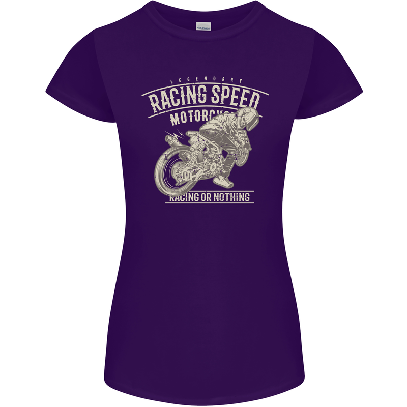 Motorcycle Racing Biker Skull Motorbike Womens Petite Cut T-Shirt Purple