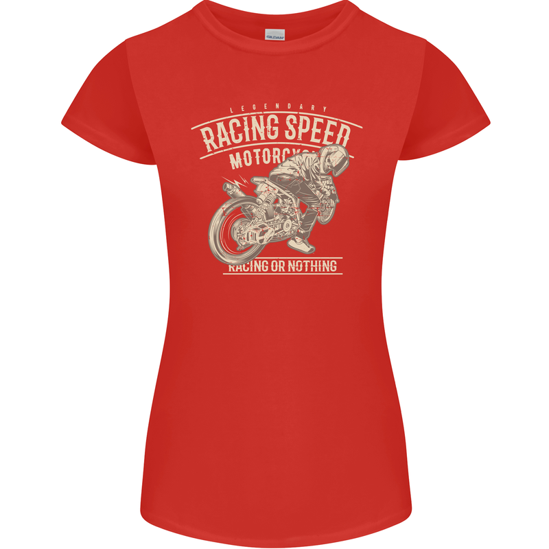Motorcycle Racing Biker Skull Motorbike Womens Petite Cut T-Shirt Red