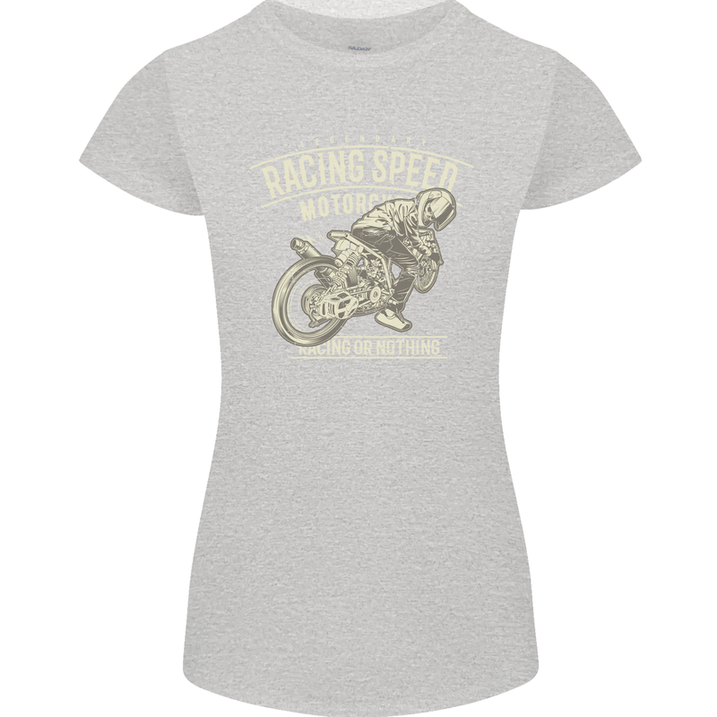 Motorcycle Racing Biker Skull Motorbike Womens Petite Cut T-Shirt Sports Grey