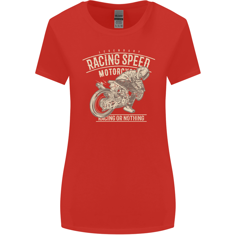 Motorcycle Racing Biker Skull Motorbike Womens Wider Cut T-Shirt Red