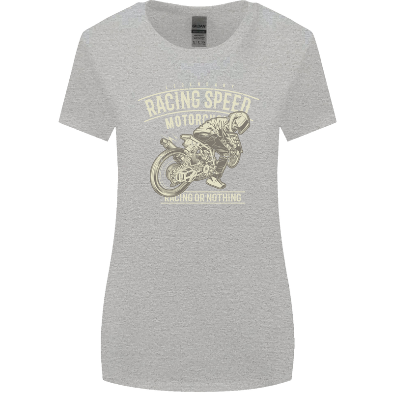 Motorcycle Racing Biker Skull Motorbike Womens Wider Cut T-Shirt Sports Grey
