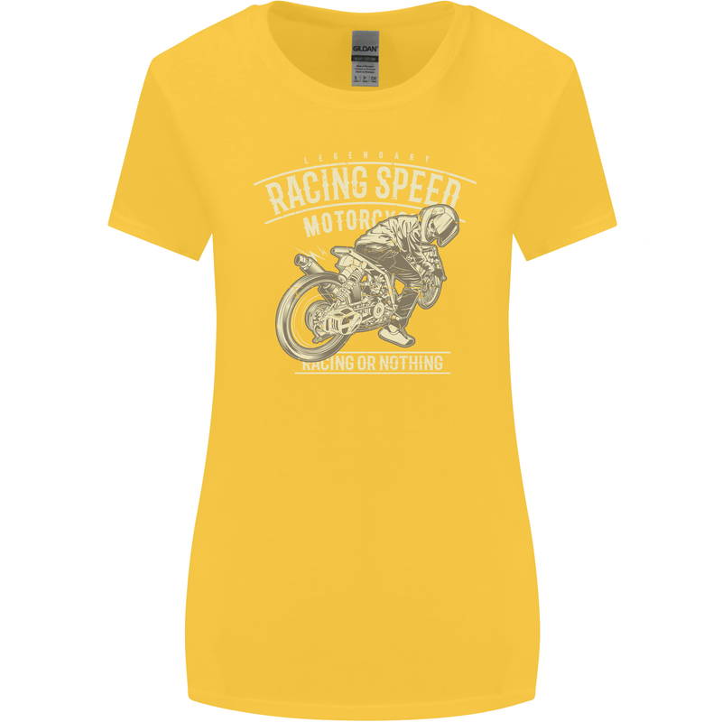 Motorcycle Racing Biker Skull Motorbike Womens Wider Cut T-Shirt Yellow