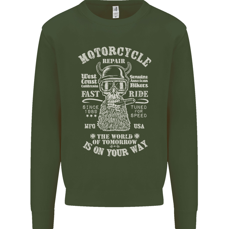 Motorcycle Repair Motorbike Biker Kids Sweatshirt Jumper Forest Green