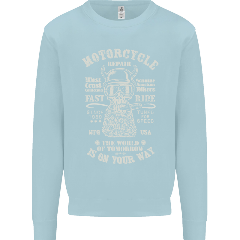 Motorcycle Repair Motorbike Biker Kids Sweatshirt Jumper Light Blue