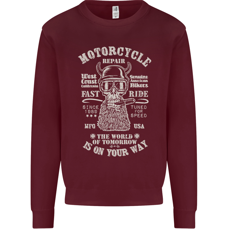 Motorcycle Repair Motorbike Biker Kids Sweatshirt Jumper Maroon
