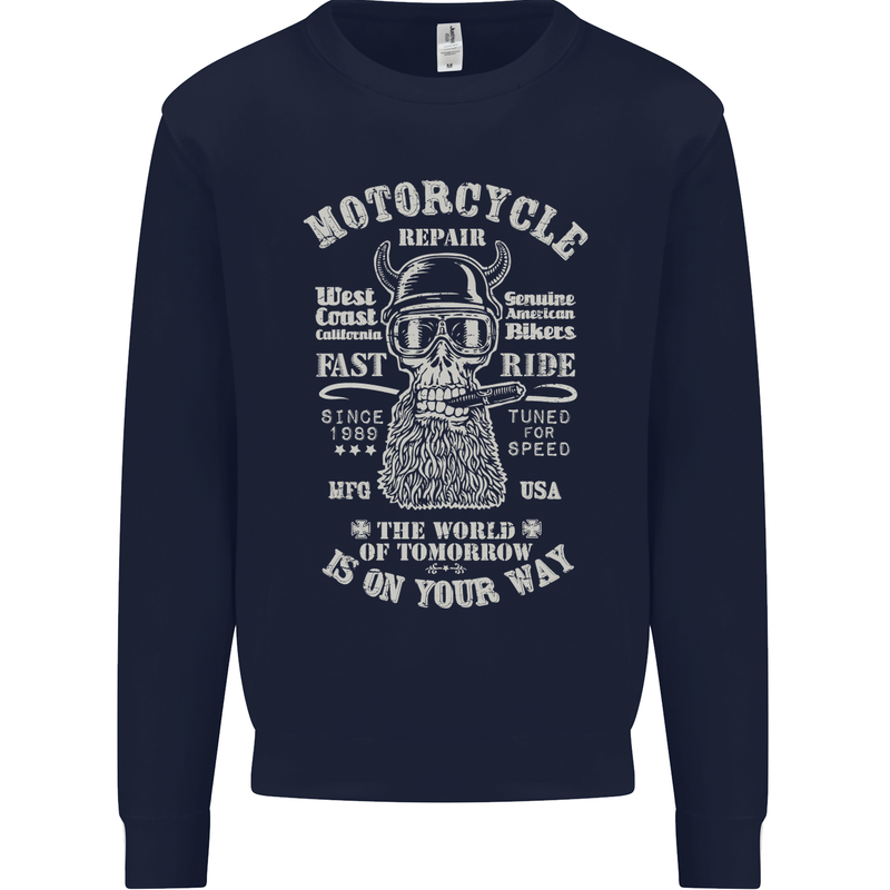 Motorcycle Repair Motorbike Biker Kids Sweatshirt Jumper Navy Blue