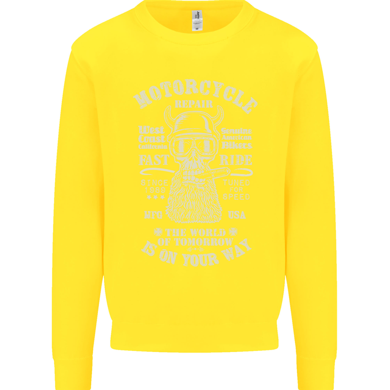 Motorcycle Repair Motorbike Biker Kids Sweatshirt Jumper Yellow