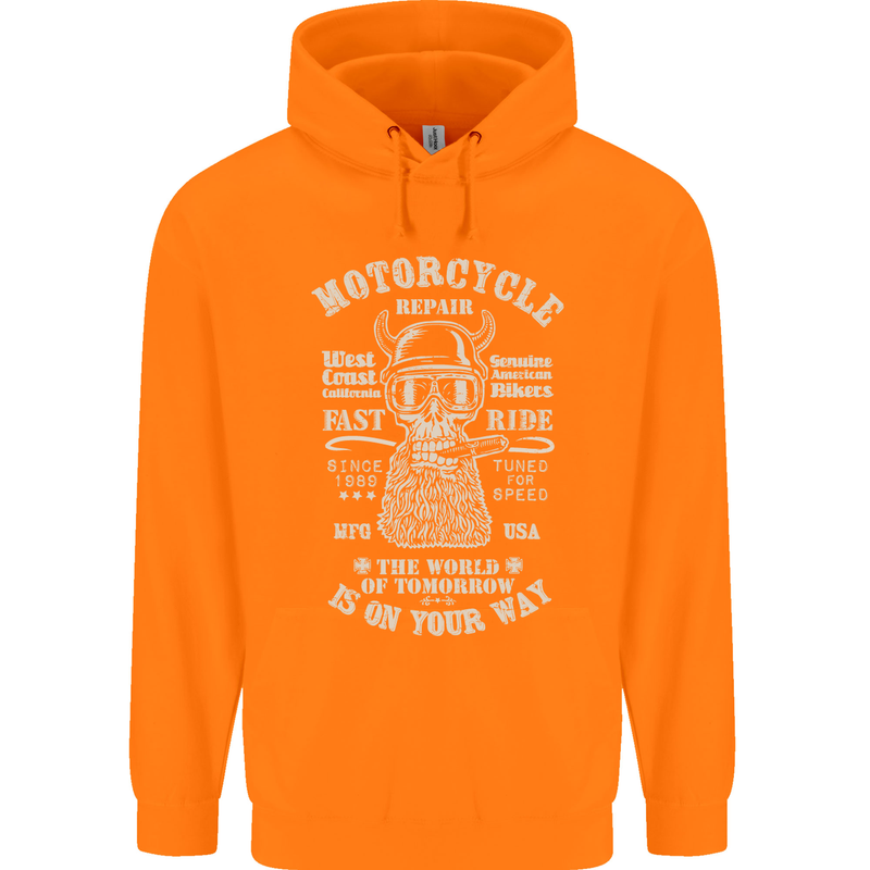 Motorcycle Repair Motorbike Biker Mens 80% Cotton Hoodie Orange