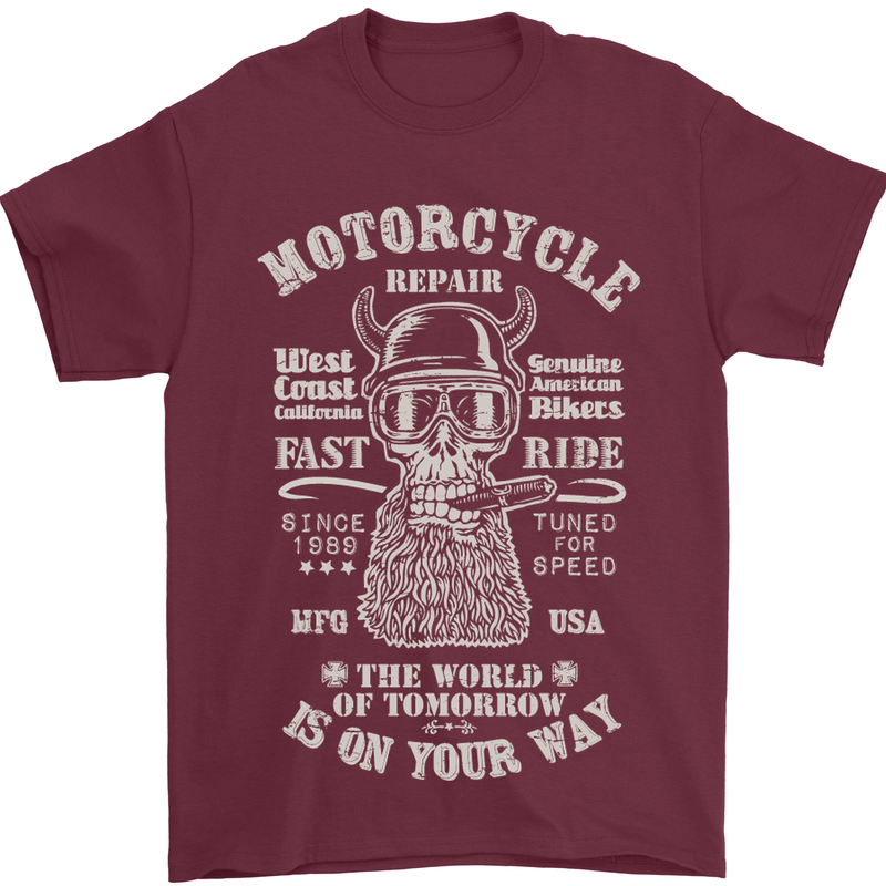 Motorcycle Repair Motorbike Biker Mens T-Shirt Cotton Gildan Maroon