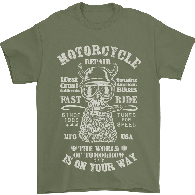 Motorcycle Repair Motorbike Biker Mens T-Shirt Cotton Gildan Military Green